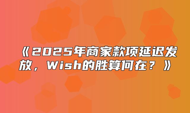 2025年商家款项延迟发放，Wish的胜算何在？