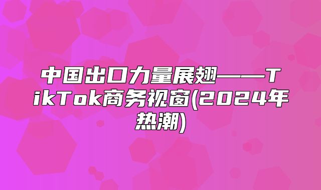 中国出口力量展翅——TikTok商务视窗(2025年热潮)