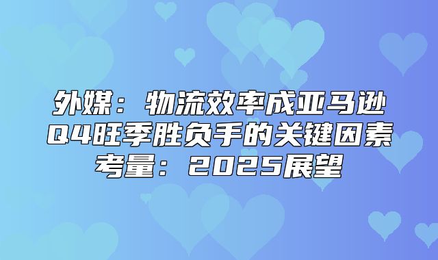 外媒：物流效率成亚马逊Q4旺季胜负手的关键因素考量：2025展望