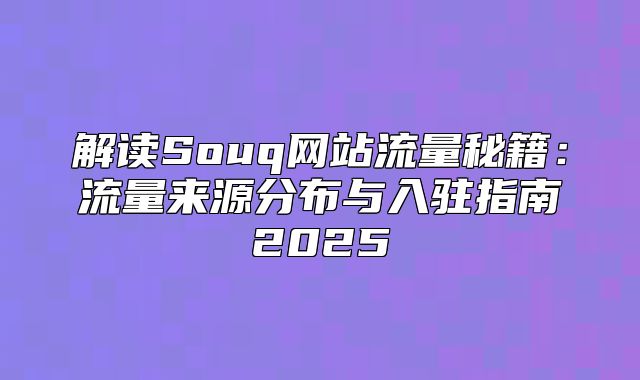 解读Souq网站流量秘籍：流量来源分布与入驻指南2025