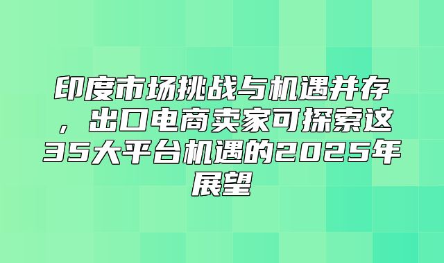 印度市场挑战与机遇并存，出口电商卖家可探索这35大平台机遇的2025年展望