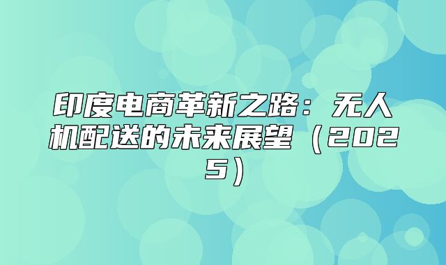 印度电商革新之路：无人机配送的未来展望2025