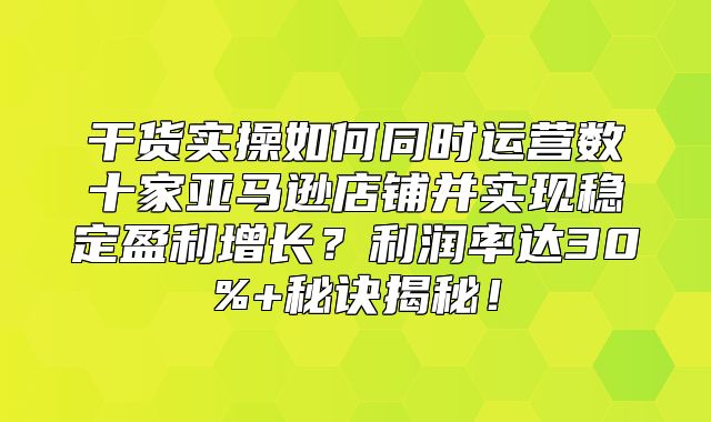 干货实操如何同时运营数十家亚马逊店铺并实现稳定盈利增长？利润率达30%+秘诀揭秘！