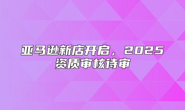 亚马逊新店开启，2025资质审核待审