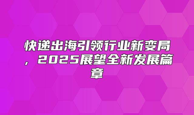 快递出海引领行业新变局，2025展望全新发展篇章
