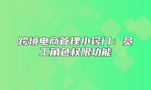 跨境电商管理小窍门：员工角色权限功能