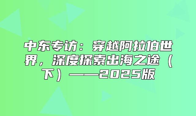 中东专访：穿越阿拉伯世界，深度探索出海之途下——2025版