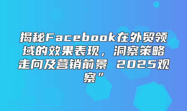 揭秘Facebook在外贸领域的效果表现，洞察策略走向及营销前景 2025观察”