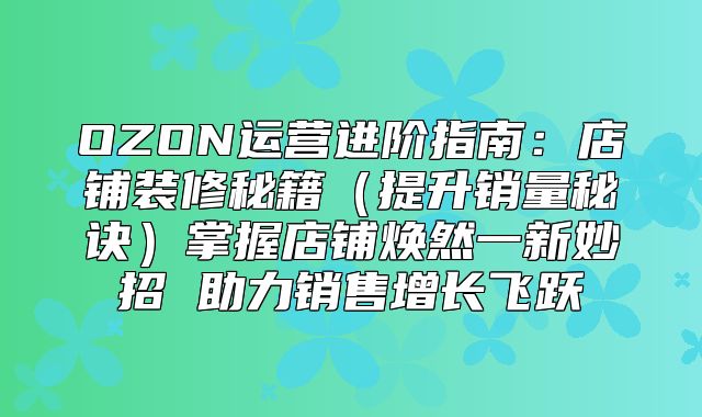OZON运营进阶指南：店铺装修秘籍提升销量秘诀掌握店铺焕然一新妙招 助力销售增长飞跃