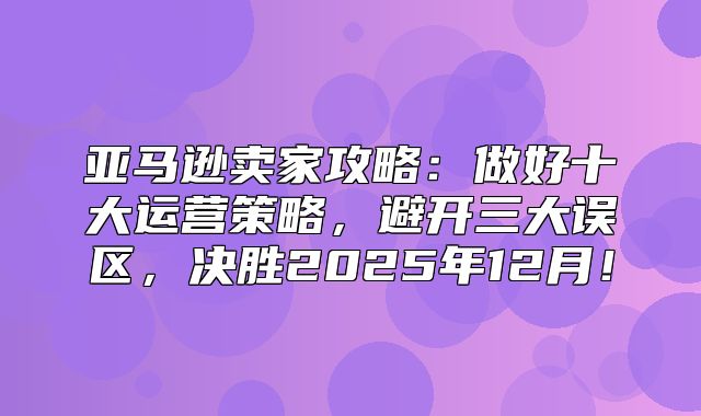 亚马逊卖家攻略：做好十大运营策略，避开三大误区，决胜2025年12月！