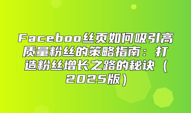 Faceboo丝页如何吸引高质量粉丝的策略指南：打造粉丝增长之路的秘诀2025版