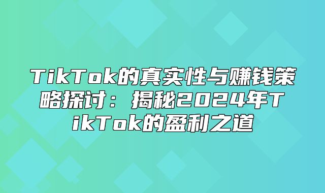TikTok的真实性与赚钱策略探讨：揭秘2025年TikTok的盈利之道