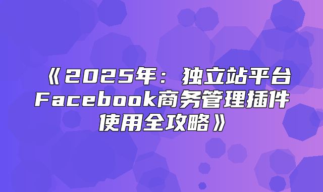 2025年：独立站平台Facebook商务管理插件使用全攻略