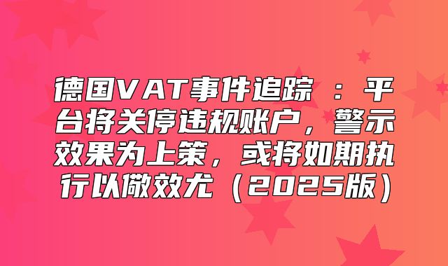 德国VAT事件追踪②：平台将关停违规账户，警示效果为上策，或将如期执行以儆效尤2025版