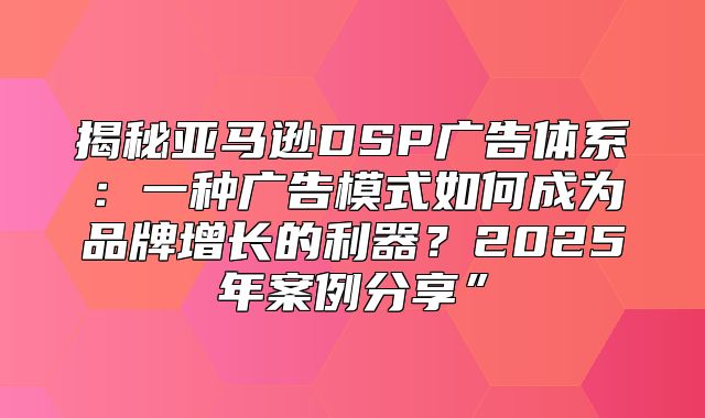 揭秘亚马逊DSP广告体系：一种广告模式如何成为品牌增长的利器？2025年案例分享”