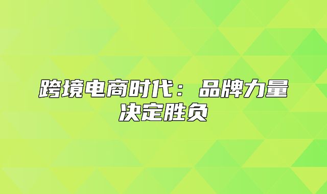 跨境电商时代：品牌力量决定胜负