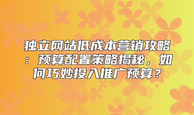 独立网站低成本营销攻略：预算配置策略揭秘，如何巧妙投入推广预算？
