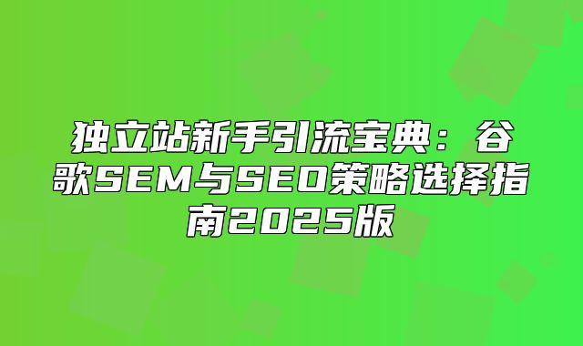 独立站新手引流宝典：谷歌SEM与SEO策略选择指南2025版