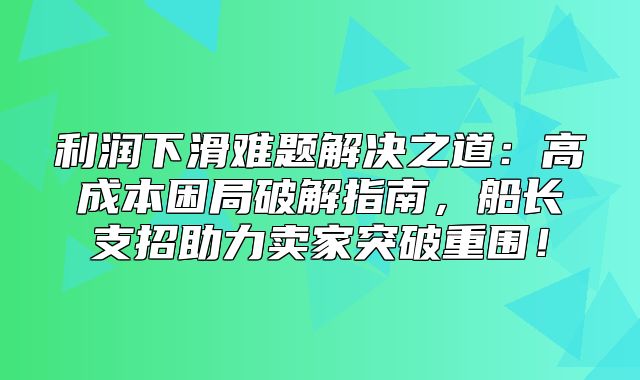 利润下滑难题解决之道：高成本困局破解指南，船长支招助力卖家突破重围！
