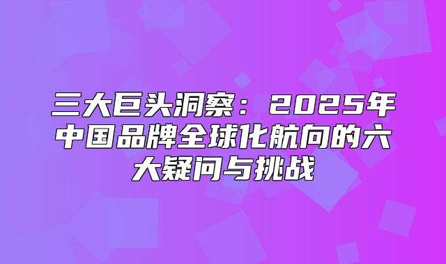 三大巨头洞察：2025年中国品牌全球化航向的六大疑问与挑战