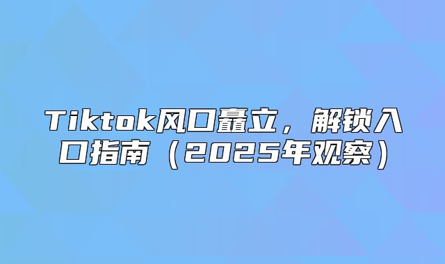 Tiktok风口矗立，解锁入口指南2025年观察