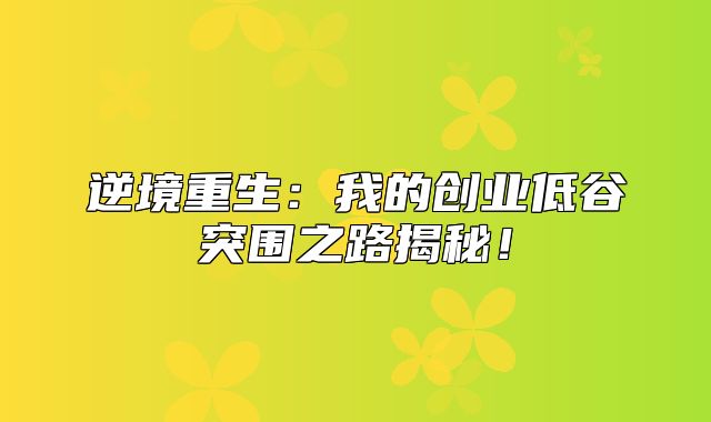 逆境重生：我的创业低谷突围之路揭秘！