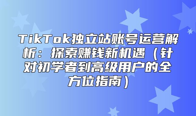TikTok独立站账号运营解析：探索赚钱新机遇针对初学者到高级用户的全方位指南