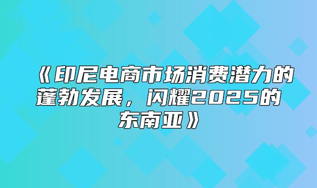 印尼电商市场消费潜力的蓬勃发展，闪耀2025的东南亚