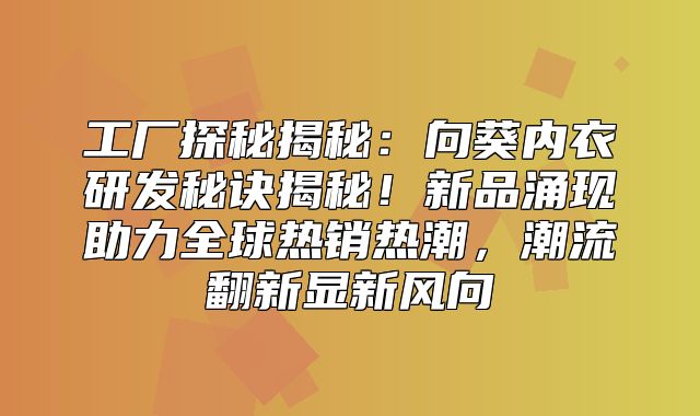 工厂探秘揭秘：向葵内衣研发秘诀揭秘！新品涌现助力全球热销热潮，潮流翻新显新风向