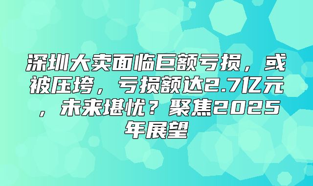 深圳大卖面临巨额亏损，或被压垮，亏损额达2.7亿元，未来堪忧？聚焦2025年展望