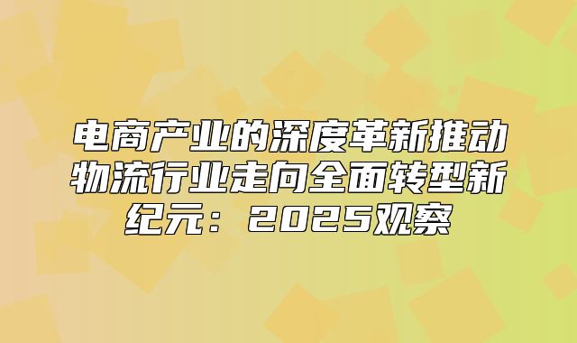电商产业的深度革新推动物流行业走向全面转型新纪元：2025观察
