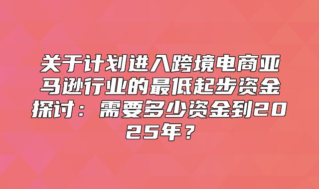 关于计划进入跨境电商亚马逊行业的最低起步资金探讨：需要多少资金到2025年？