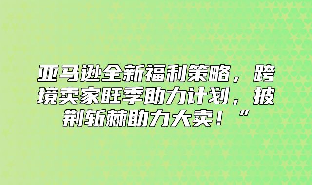 亚马逊全新福利策略，跨境卖家旺季助力计划，披荆斩棘助力大卖！”