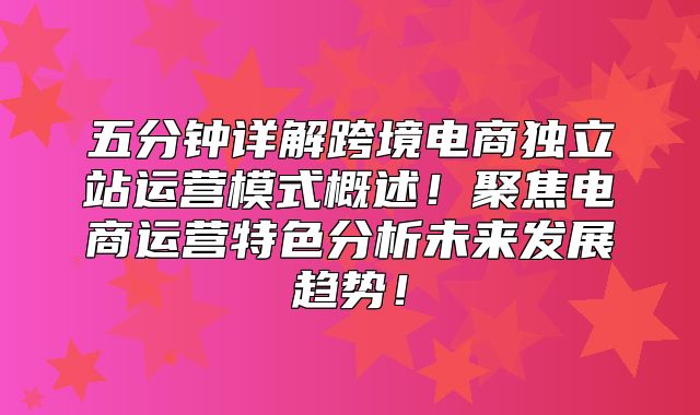五分钟详解跨境电商独立站运营模式概述！聚焦电商运营特色分析未来发展趋势！