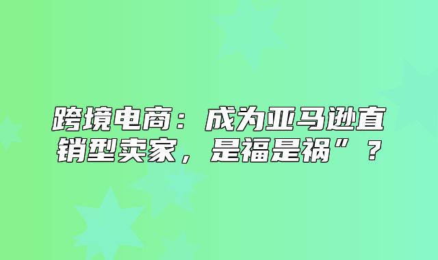 跨境电商：成为亚马逊直销型卖家，是福是祸”？