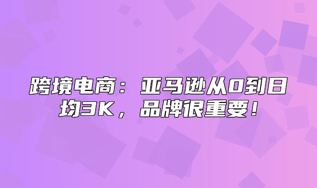 跨境电商：亚马逊从0到日均3K，品牌很重要！
