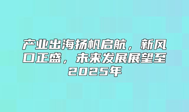 产业出海扬帆启航，新风口正盛，未来发展展望至2025年