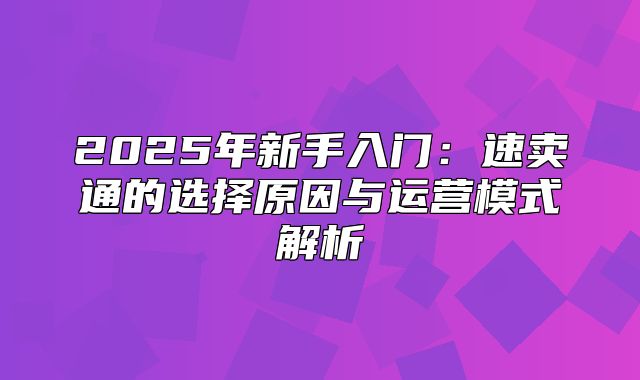 2025年新手入门：速卖通的选择原因与运营模式解析