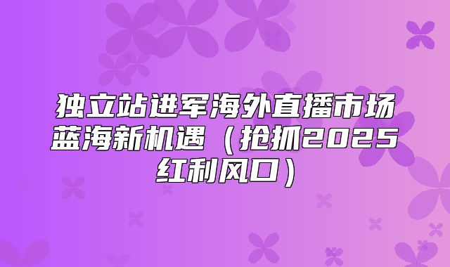 独立站进军海外直播市场蓝海新机遇抢抓2025红利风口