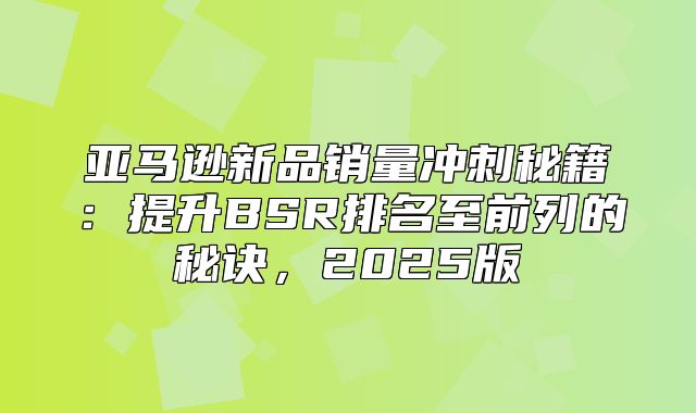 亚马逊新品销量冲刺秘籍：提升BSR排名至前列的秘诀，2025版