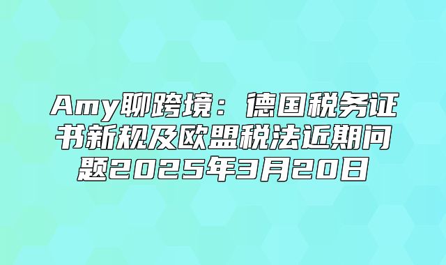 Amy聊跨境：德国税务证书新规及欧盟税法近期问题2025年3月20日