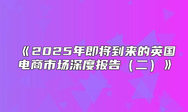 2025年即将到来的英国电商市场深度报告二