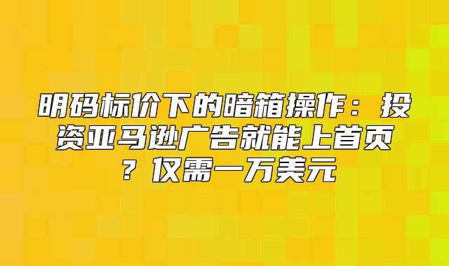明码标价下的暗箱操作：投资亚马逊广告就能上首页？仅需一万美元