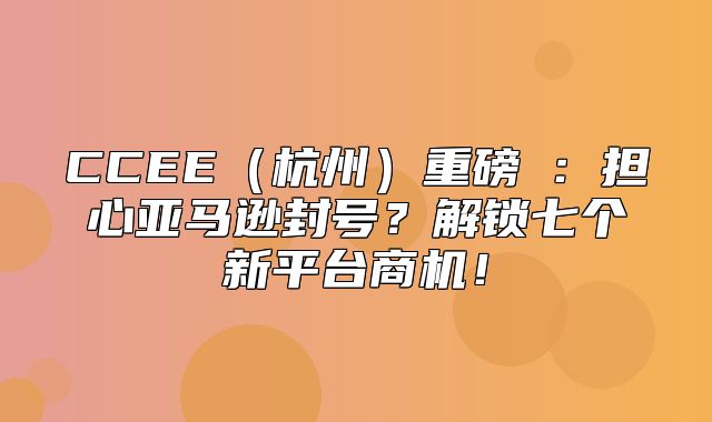 CCEE杭州重磅③：担心亚马逊封号？解锁七个新平台商机！