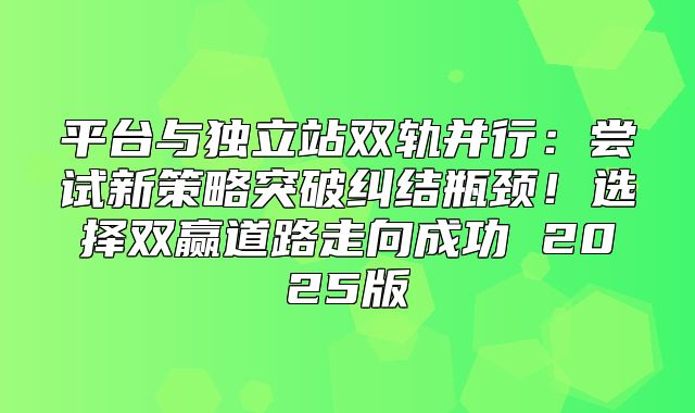 平台与独立站双轨并行：尝试新策略突破纠结瓶颈！选择双赢道路走向成功 2025版