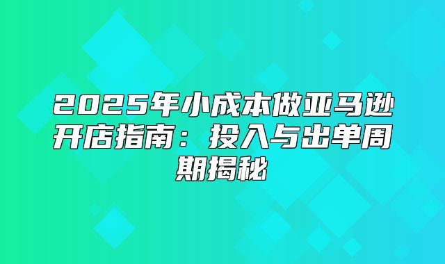2025年小成本做亚马逊开店指南：投入与出单周期揭秘