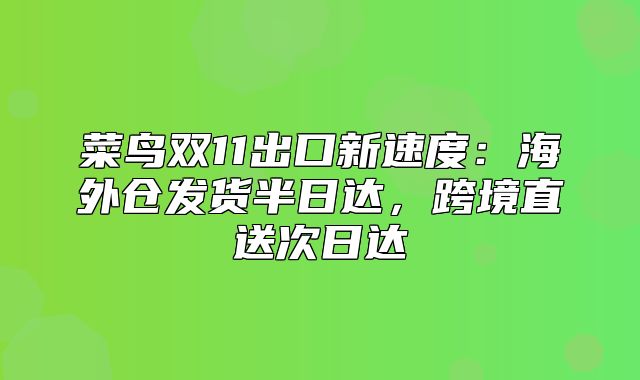 菜鸟双11出口新速度：海外仓发货半日达，跨境直送次日达