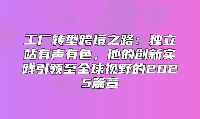 工厂转型跨境之路：独立站有声有色，他的创新实践引领至全球视野的2025篇章