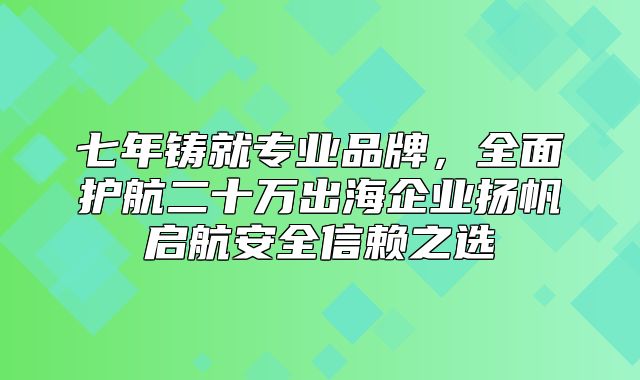 七年铸就专业品牌，全面护航二十万出海企业扬帆启航安全信赖之选