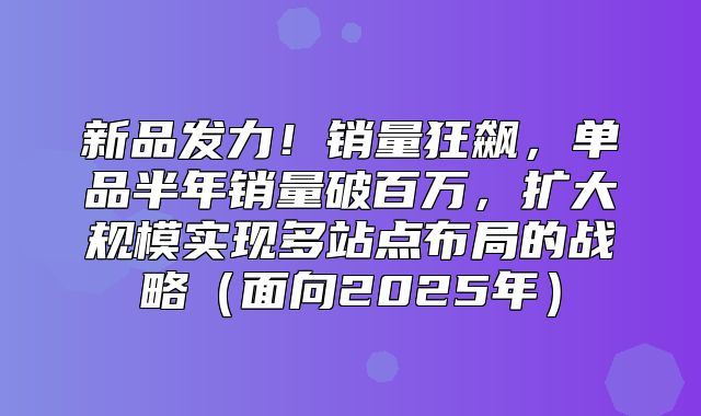 新品发力！销量狂飙，单品半年销量破百万，扩大规模实现多站点布局的战略面向2025年